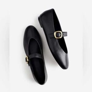 NEW Madewell Remy Puffy Gold Buckle Mary Jane Flat Shoe Black Leather Sz 8 NU630
